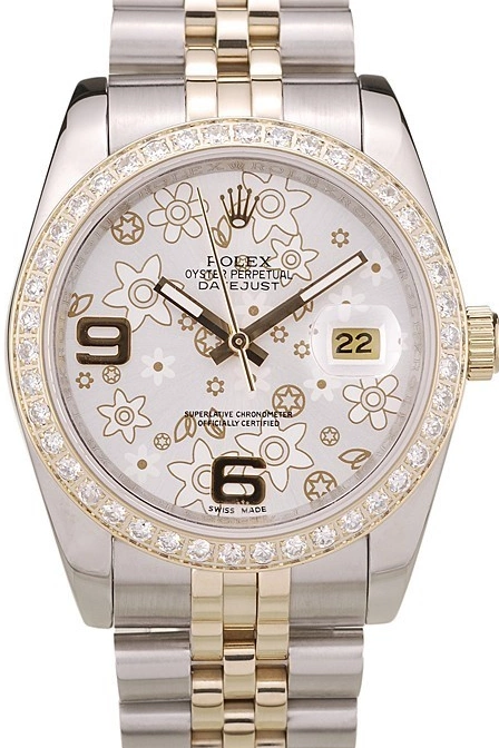 Rolex copies cheap Stainless Flowers Dial Rolex Steel Diamonds Case Silver Plated Brushed DateJust 0820